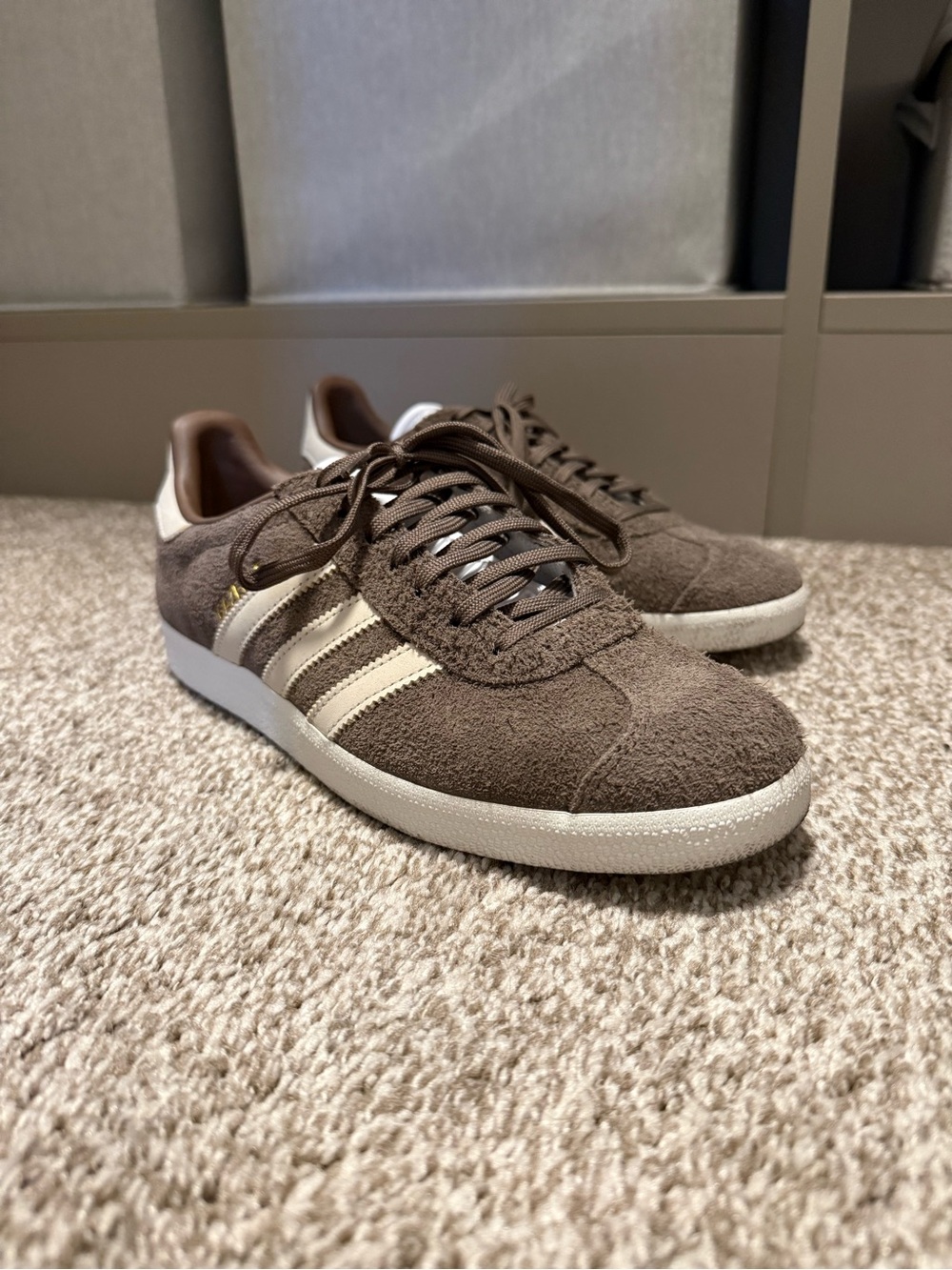 adidas Women's Brown Suede Gazelle Sneakers with Cream Stripes
